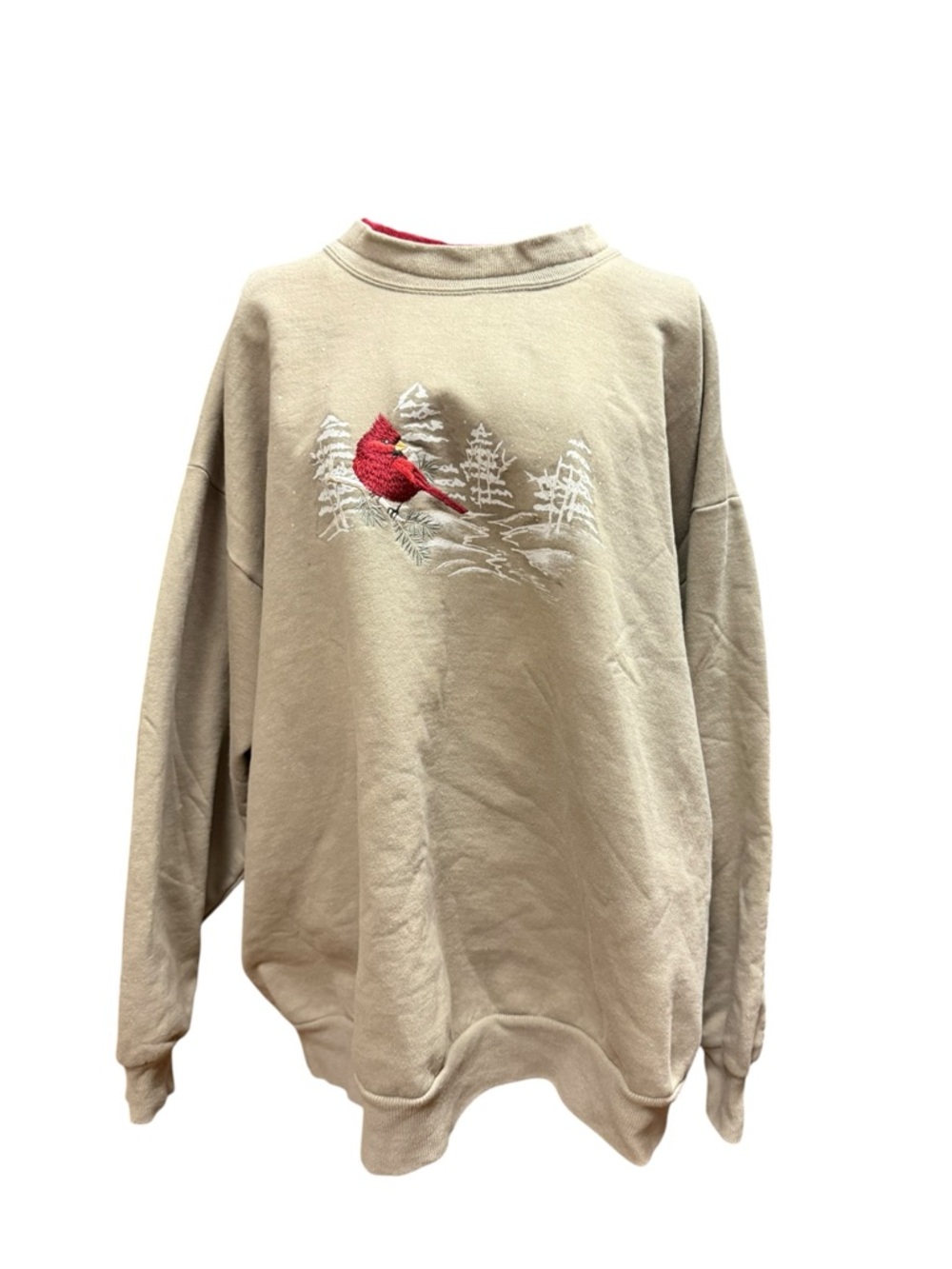 Beige Cardinal Embroidered Crewneck Sweatshirt